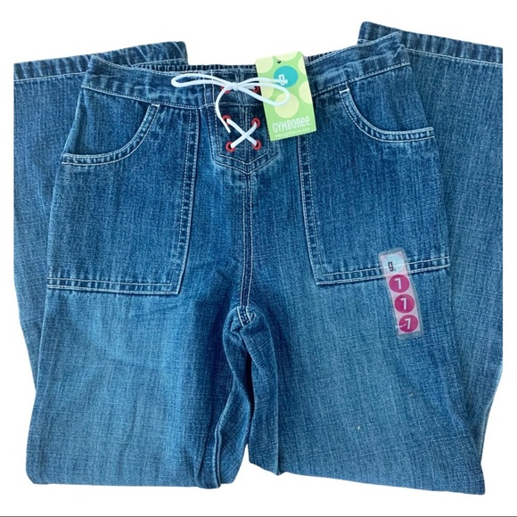 NWT GYMBOREE “Whale Watching” Girls Lace Up Embroidered Jeans Denim Size 7 - Picture 4 of 13